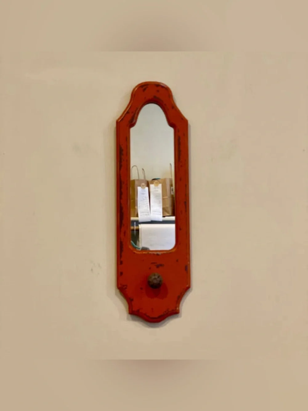 Orange Shabby Chic Wall Mirror With Knob Peg Cottage Core Boho